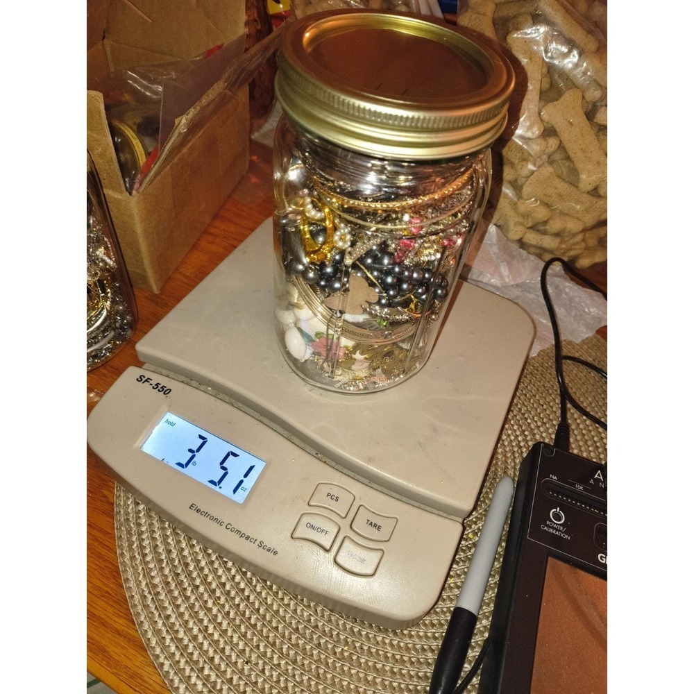 Large Heavy Mystery Jewelry Jar Full Of Wearable Rings, Necklaces, Bracelets Etc